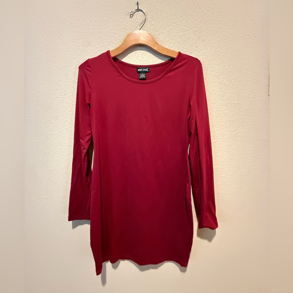 Wet Seal Burgundy Long Sleeve Bodycon Mini Dress